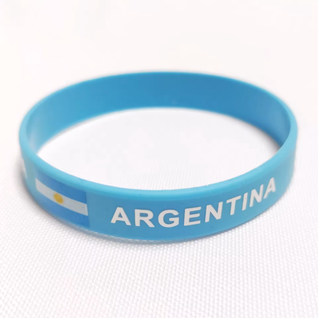 Silikonarmband-Vorlage Argentinien: hellblaues Band mit Argentinien-Flagge und Schriftzug ARGENTINA