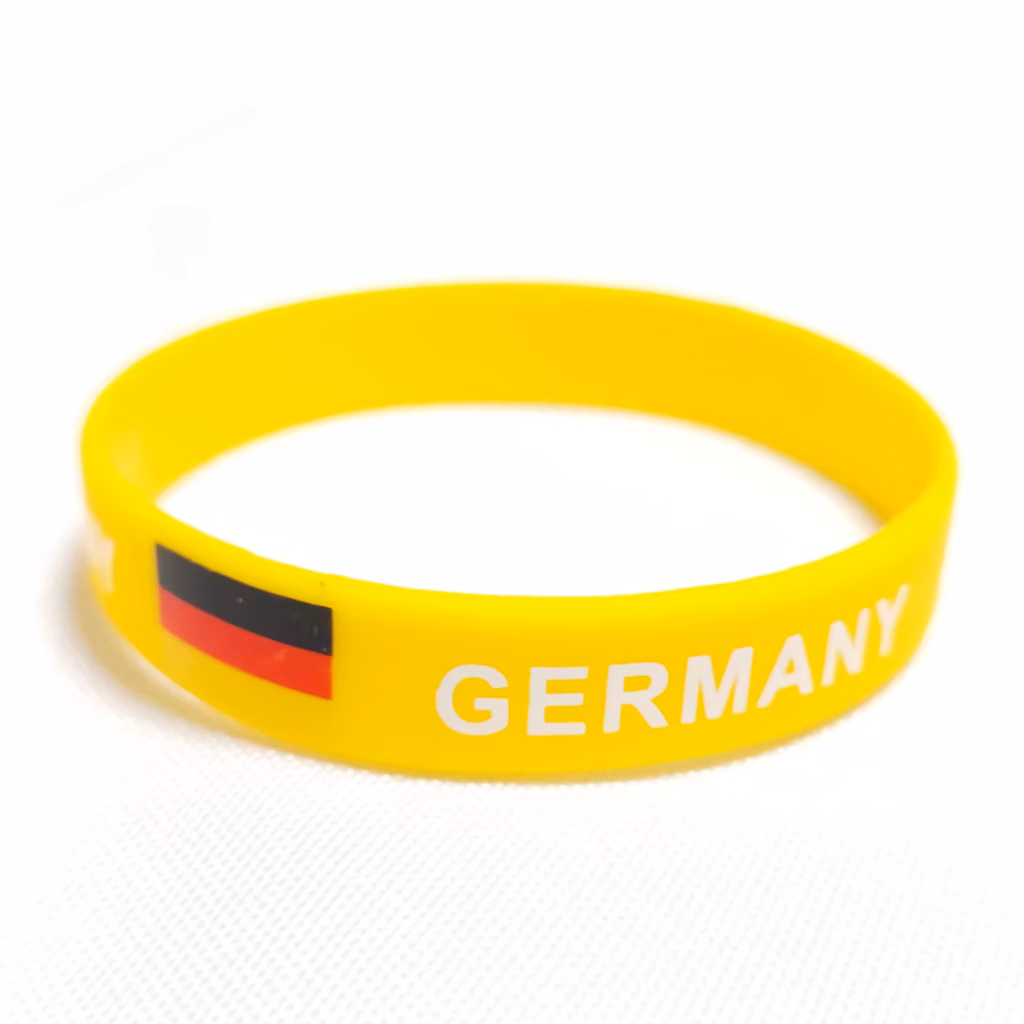 Silikonarmband-Vorlage Deutschland: gelbes Band mit Deutschland-Flagge und Schriftzug GERMANY