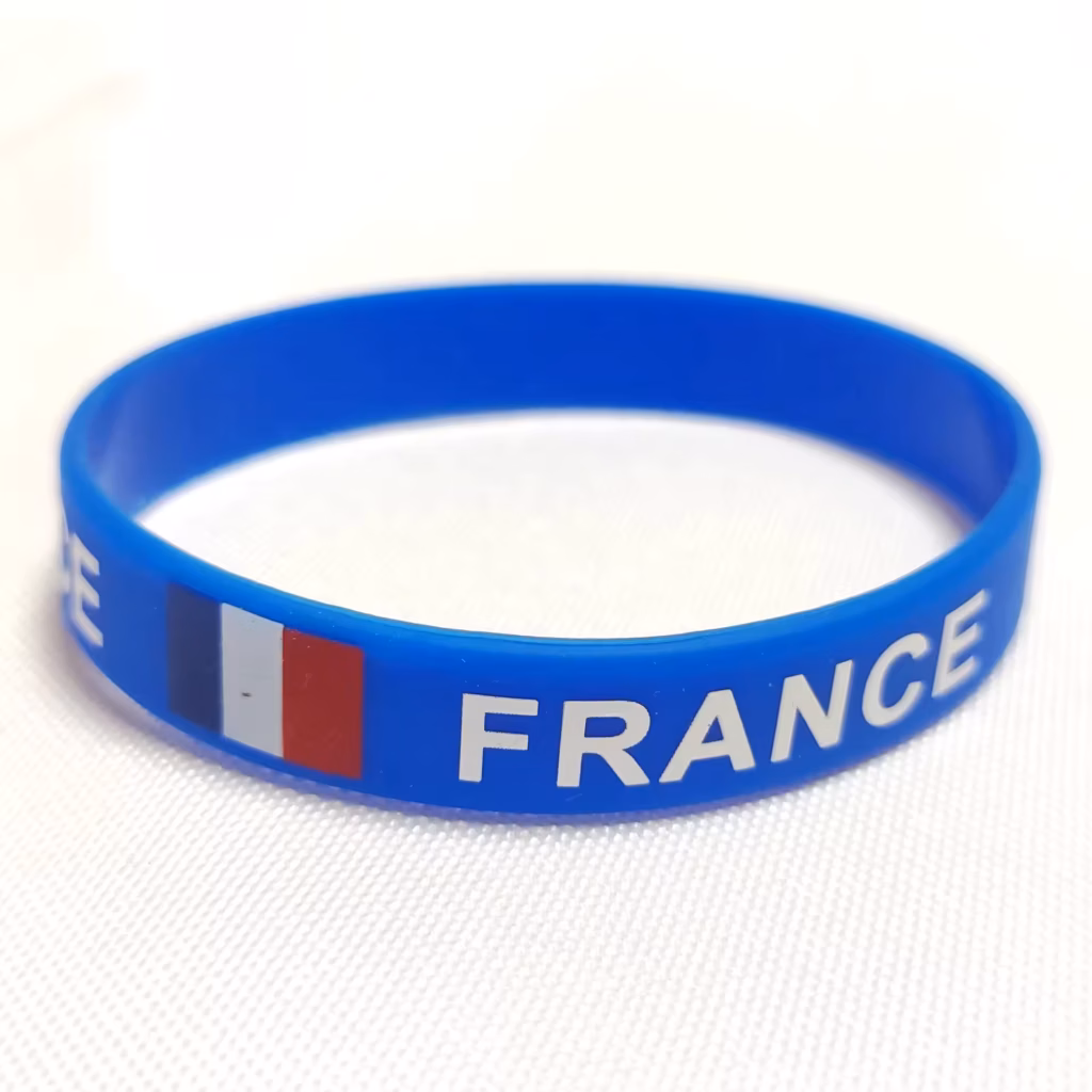 Silikonarmband-Vorlage Frankreich: blaues Band mit Trikolore und Schriftzug FRANCE
