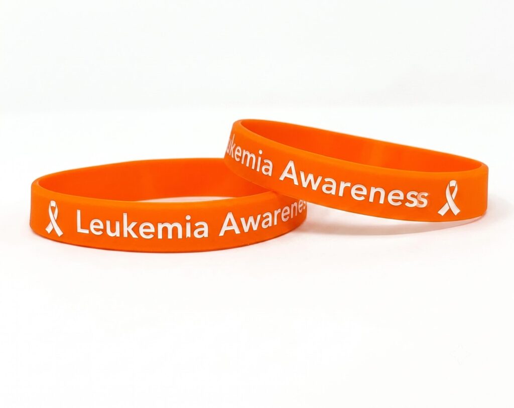 Silikonarmband-Vorlage Leukemia Awareness: oranges Band mit weißer Schleife und Schriftzug