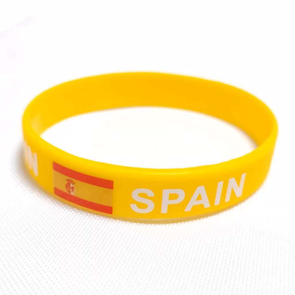 Silikonarmband-Vorlage Spanien: gelbes Band mit Spanien-Flagge und Schriftzug SPAIN
